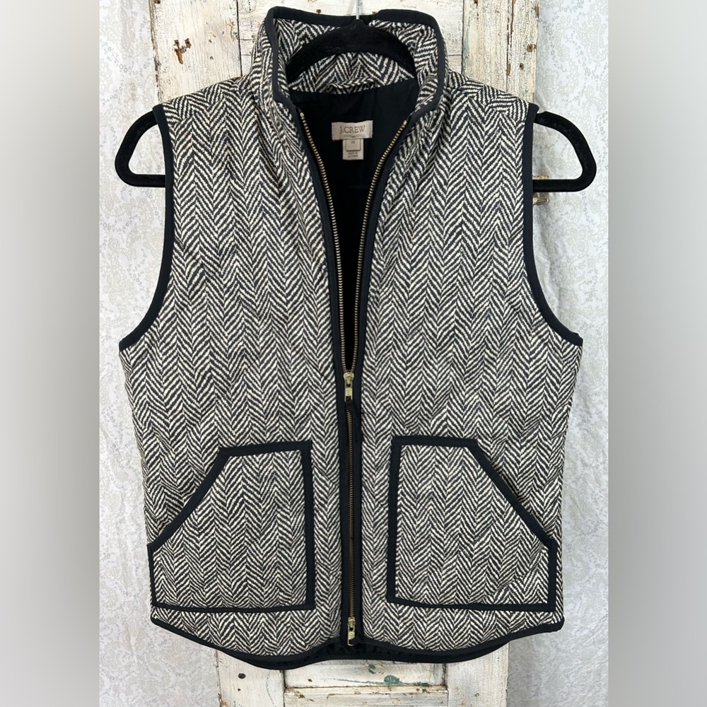 JCREW Herringbone Vest Black & White Pocket! Woman’s Size XS 🖤